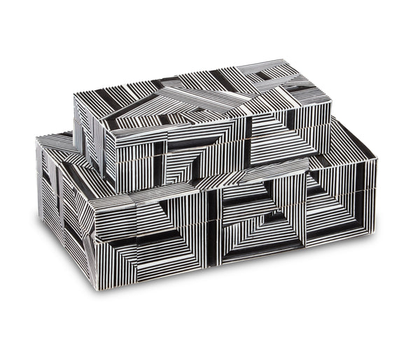 Cade Black Box Set of 2 - Stylish Solid Wood Nesting Boxes with Bold Patterns for Home Decor