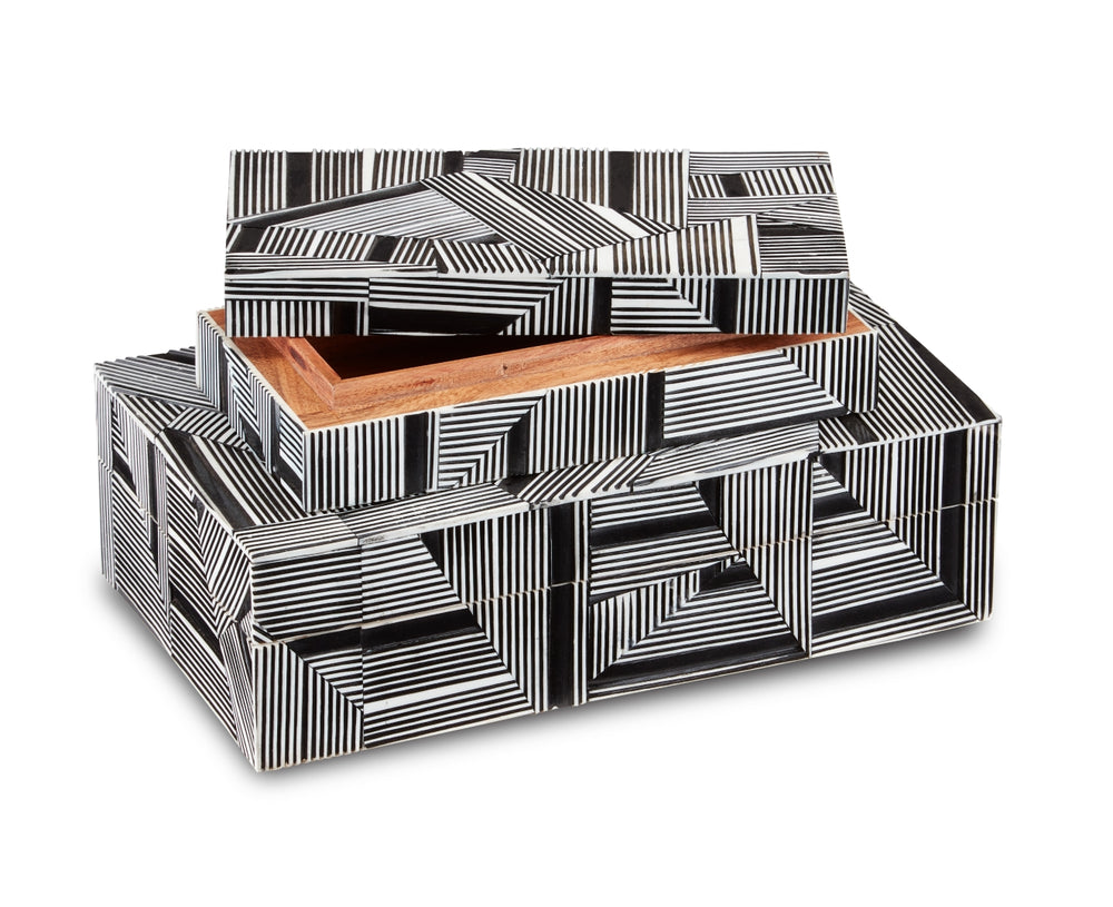 Cade Black Box Set of 2 - Stylish Solid Wood Nesting Boxes with Bold Patterns for Home Decor