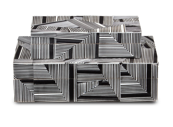 Cade Black Box Set of 2 - Stylish Solid Wood Nesting Boxes with Bold Patterns for Home Decor