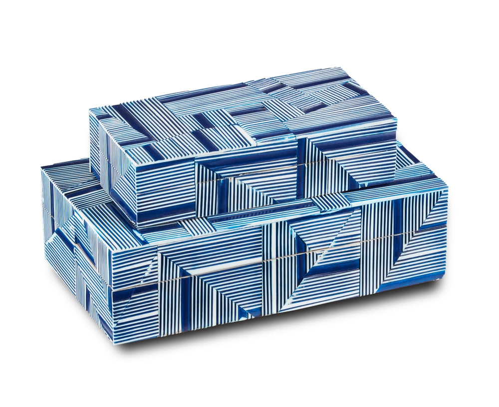 Cade Blue Box Set of 2 - Stylish Solid Wood Nesting Boxes with Dynamic Patterns for Home Decor