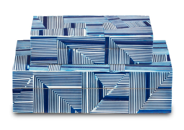 Cade Blue Box Set of 2 - Stylish Solid Wood Nesting Boxes with Dynamic Patterns for Home Decor