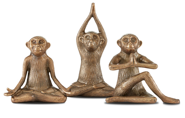 Zen Monkey Set of 3 Antique Brass Sculptures – Adorable Cast Aluminum Decor for a Tranquil Space