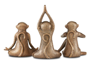 Zen Monkey Set of 3 Antique Brass Sculptures – Adorable Cast Aluminum Decor for a Tranquil Space