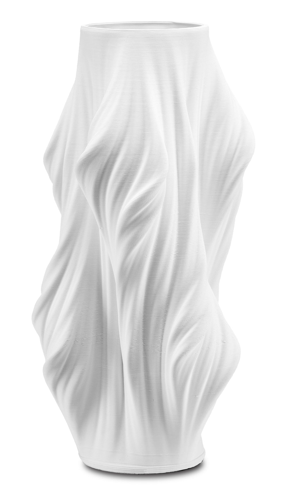 Yin Large White Porcelain Vase - Modern 3D Printed Sculpture with Unique Striated Design for Decor