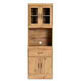 Baxton Studio Laurana Modern and Contemporary Oak Brown Finished Wood Kitchen Cabinet and Hutch