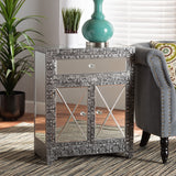 Baxton Studio Wycliff Industrial Glam and Luxe Silver Finished Metal and Mirrored Glass 1-Drawer Sideboard Buffet