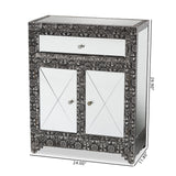 Baxton Studio Wycliff Industrial Glam and Luxe Silver Finished Metal and Mirrored Glass 1-Drawer Sideboard Buffet