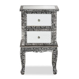 Baxton Studio Wycliff Industrial Glam and Luxe Silver Finished Metal and Mirrored Glass 2-Drawer Nightstand