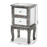 Baxton Studio Wycliff Industrial Glam and Luxe Silver Finished Metal and Mirrored Glass 2-Drawer Nightstand