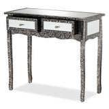 Baxton Studio Wycliff Industrial Glam and Luxe Silver Finished Metal and Mirrored Glass 2-Drawer Console Table