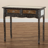 Baxton Studio Wycliff Industrial Glam and Luxe Silver Finished Metal and Mirrored Glass 2-Drawer Console Table