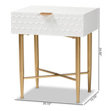 Marcin Contemporary Glam and Luxe White Finished Wood and Gold Metal 1-Drawer Nightstand