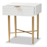 Marcin Contemporary Glam and Luxe White Finished Wood and Gold Metal 1-Drawer Nightstand