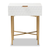 Marcin Contemporary Glam and Luxe White Finished Wood and Gold Metal 1-Drawer Nightstand