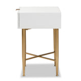 Marcin Contemporary Glam and Luxe White Finished Wood and Gold Metal 1-Drawer Nightstand