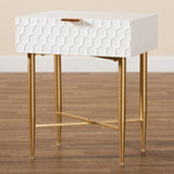 Marcin Contemporary Glam and Luxe White Finished Wood and Gold Metal 1-Drawer Nightstand