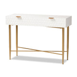 Galia Modern and Contemporary White Finished Wood and Gold Metal 1-Drawer Console Table