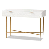 Galia Modern and Contemporary White Finished Wood and Gold Metal 1-Drawer Console Table