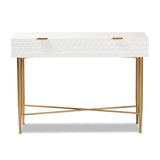 Galia Modern and Contemporary White Finished Wood and Gold Metal 1-Drawer Console Table