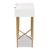 Galia Modern and Contemporary White Finished Wood and Gold Metal 1-Drawer Console Table