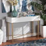 Galia Modern and Contemporary White Finished Wood and Gold Metal 1-Drawer Console Table