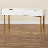 Galia Modern and Contemporary White Finished Wood and Gold Metal 1-Drawer Console Table