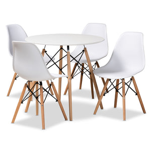 Jaspen Modern and Contemporary White Finished Polypropylene Plastic and Oak Brown Finished Wood 5-Piece Dining Set