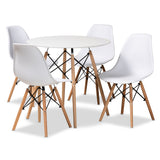 Jaspen Modern and Contemporary White Finished Polypropylene Plastic and Oak Brown Finished Wood 5-Piece Dining Set