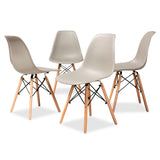 Jaspen Modern and Contemporary Finished Polypropylene Plastic and Oak Brown Finished Wood 4-Piece Dining Chair Set
