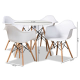 Galen Modern and Contemporary White Finished Polypropylene Plastic and Oak Brown Finished Wood 5-Piece Dining Set