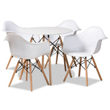 Galen Modern and Contemporary White Finished Polypropylene Plastic and Oak Brown Finished Wood 5-Piece Dining Set