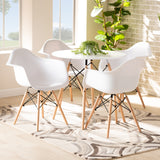 Galen Modern and Contemporary White Finished Polypropylene Plastic and Oak Brown Finished Wood 5-Piece Dining Set