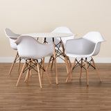 Galen Modern and Contemporary White Finished Polypropylene Plastic and Oak Brown Finished Wood 5-Piece Dining Set