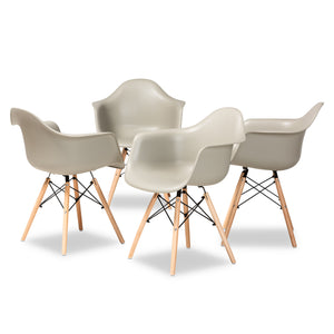 Galen Modern and Contemporary Finished Polypropylene Plastic and Oak Brown Finished Wood 4-Piece Dining Chair Set