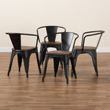 Baxton Studio Ryland Modern Industrial Black Metal and Walnut Brown Finished Wood 4-Piece Dining Chair Set