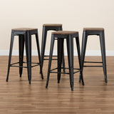 Baxton Studio Horton Modern and Contemporary Black Metal and Walnut Brown Finished Wood 4-Piece Bar Stool Set
