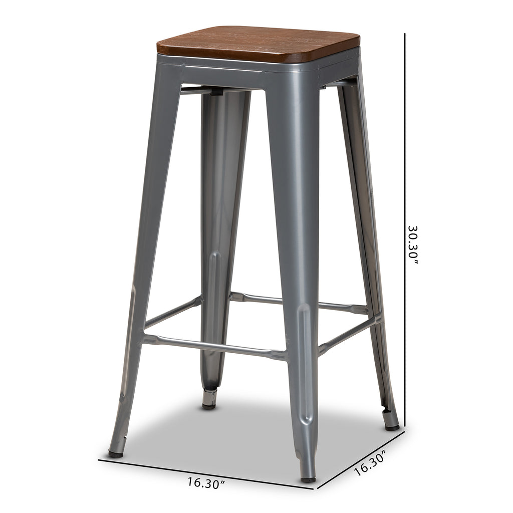 Baxton Studio Horton Modern and Contemporary Grey Metal and Walnut Brown Finished Wood 4-Piece Bar Stool Set