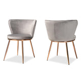 Farah Modern Luxe Velvet Upholstered Dining Chair Set with Glam Rose Gold Metal Legs - 2 Pieces