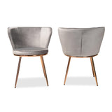 Farah Modern Luxe Velvet Upholstered Dining Chair Set with Glam Rose Gold Metal Legs - 2 Pieces