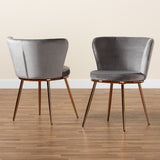 Farah Modern Luxe Velvet Upholstered Dining Chair Set with Glam Rose Gold Metal Legs - 2 Pieces