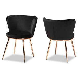 Farah Modern Luxe Velvet Upholstered Dining Chair Set with Glam Rose Gold Metal Legs - 2 Pieces