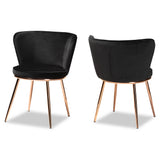 Farah Modern Luxe and Glam Velvet Fabric Upholstered and Rose Gold Finished Metal 2-Piece Dining Chair Set