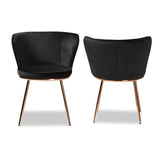 Farah Modern Luxe Velvet Upholstered Dining Chair Set with Glam Rose Gold Metal Legs - 2 Pieces