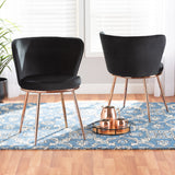 Farah Modern Luxe Velvet Upholstered Dining Chair Set with Glam Rose Gold Metal Legs - 2 Pieces