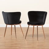 Farah Modern Luxe Velvet Upholstered Dining Chair Set with Glam Rose Gold Metal Legs - 2 Pieces