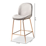 Lander Modern Luxe and Glam Velvet Fabric Upholstered and Rose Gold Finished Metal 2-Piece Counter Stool Set