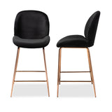 Lander Modern Luxe and Glam Velvet Fabric Upholstered and Rose Gold Finished Metal 2-Piece Counter Stool Set