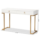 Beagan Modern and Contemporary White Finished Wood and Gold Metal 2-Drawer Console Table