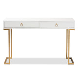 Beagan Modern and Contemporary White Finished Wood and Gold Metal 2-Drawer Console Table