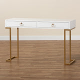 Beagan Modern and Contemporary White Finished Wood and Gold Metal 2-Drawer Console Table